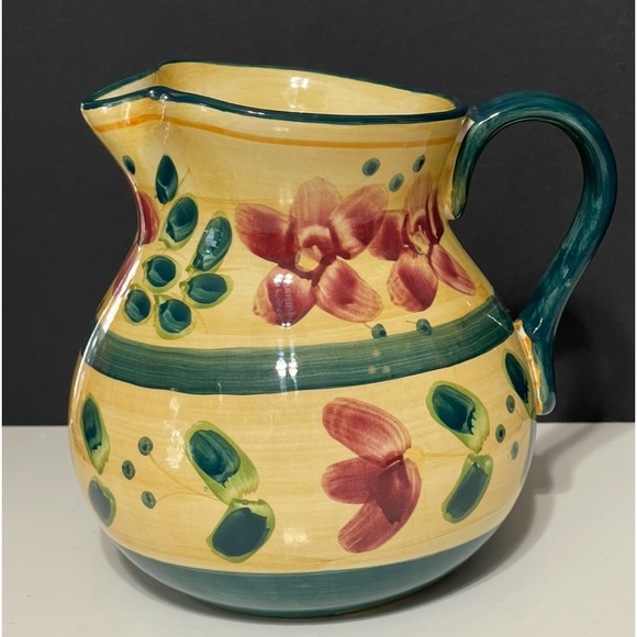 FLEURI Large Ceramic Pitcher Table Tops Unlimited HAND-PAINTED - Picture 1 of 10